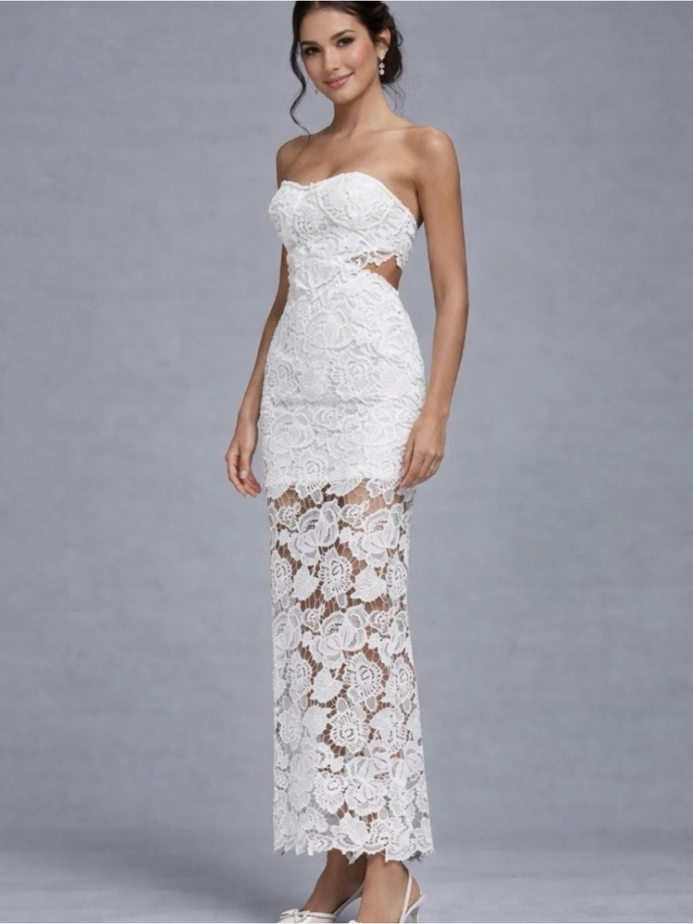 Amable White Lace Cutout Maxi Dress